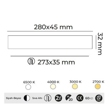 MOLLED MOL4084 10x2 Watt Beyaz-Siyah Sıva Altı LED Spot (SAMSUNG/OSRAM/PHILIPS LED & EAGLERISE/PHILIPS/LIFUD Driver)