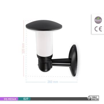ACK AG55-04321 Siyah Dış Mekan Mantar Aplik - IP54 - PC Gövde - E27 Duylu