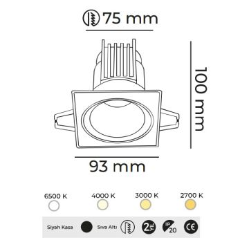 MOLLED MOL4151M Triac Dimli 10 Watt Siyah Sıva Altı Kare LED Spot (SAMSUNG/OSRAM/PHILIPS LED & EAGLERISE/PHILIPS/LIFUD Driver)