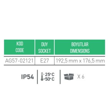 ACK AG57-02121Y Siyah Altıgen Set Üstü Aplik - IP54 - PC Gövde - E27 Duylu