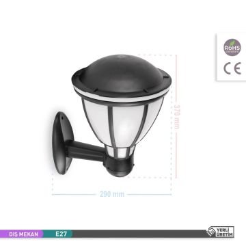 ACK AG55-05121 Siyah Dış Mekan Aplik - IP54 - PC Gövde - E27 Duylu