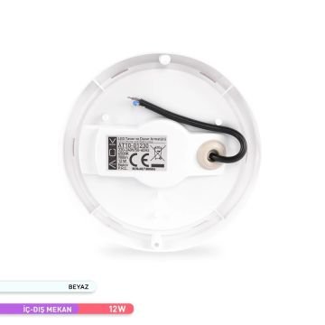 ACK AT10-01230 12 Watt Beyaz Dış Mekan Yuvarlak LED Aplik - Beyaz Işık (6500K) - IP54