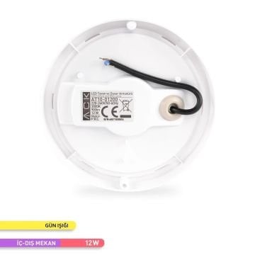 ACK AT10-01200 12 Watt Beyaz Dış Mekan Yuvarlak LED Aplik - Gün Işığı (3000K) - IP54