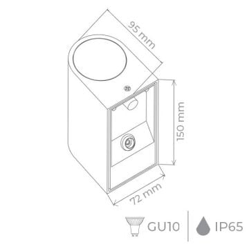 ACK AH07-02151 Siyah Çift Yönlü Dış Mekan Aplik - IP65 - PC Gövde - GU10 Duylu