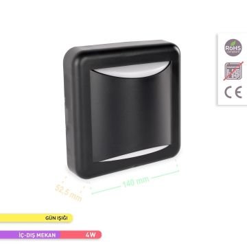 ACK AH07-05101 4 Watt Siyah Dış Mekan LED Aplik - Gün Işığı (3000K) - IP44 - PC Gövde