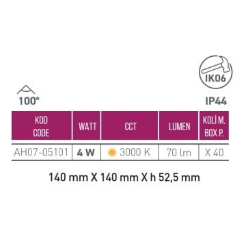 ACK AH07-05101 4 Watt Siyah Dış Mekan LED Aplik - Gün Işığı (3000K) - IP44 - PC Gövde