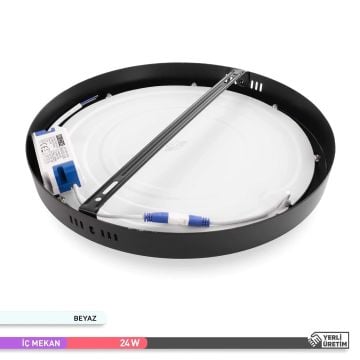 ACK AP03-02431 24 Watt Siyah Kasa Sıva Üstü Yuvarlak LED Panel - OSRAM LED - Beyaz Işık (6500K)