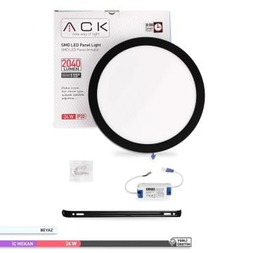 ACK AP03-02431 24 Watt Siyah Kasa Sıva Üstü Yuvarlak LED Panel - OSRAM LED - Beyaz Işık (6500K)