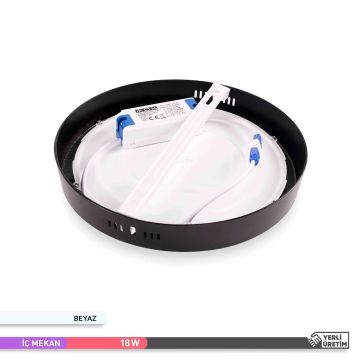 ACK AP03-01831 18 Watt Siyah Kasa Sıva Üstü Yuvarlak LED Panel - OSRAM LED - Beyaz Işık (6500K)