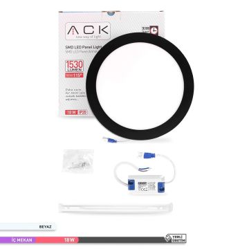 ACK AP03-01831 18 Watt Siyah Kasa Sıva Üstü Yuvarlak LED Panel - OSRAM LED - Beyaz Işık (6500K)