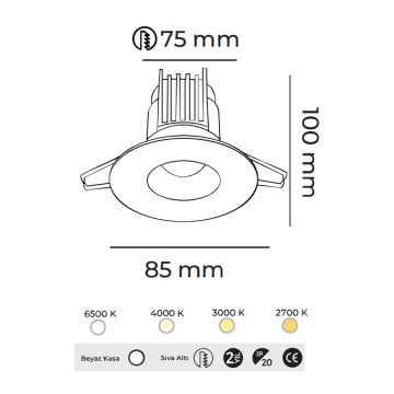 MOLLED MOL1608YM Triac Dimli 8 Watt Beyaz Kasa Sıva Altı Yuvarlak LED Spot (SAMSUNG/OSRAM/PHILIPS LED & EAGLERISE/PHILIPS/LIFUD Driver)