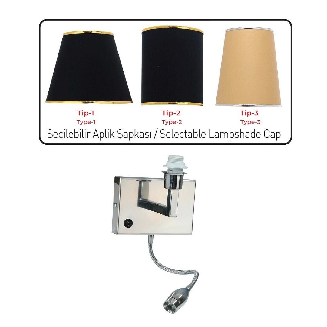 CreaLight CL-19-00170 -A Abajur Başlıklı Krom Aplik