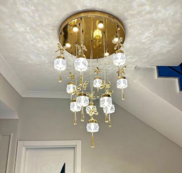 CreaLight 563-10 Onlu Gold Modern LED Avize - 3 Işık Renkli (Beyaz + Ilık Beyaz + Gün Işığı)