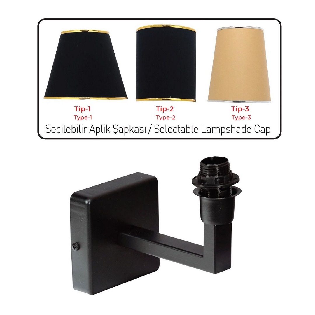 CreaLight AH19-00570 Abajur Başlıklı Siyah Aplik