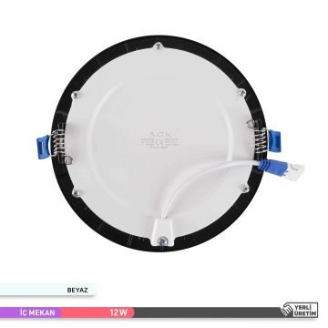 ACK AP03-01231 12 Watt Siyah Kasa Sıva Üstü Yuvarlak LED Panel - OSRAM LED - Beyaz Işık (6500K)