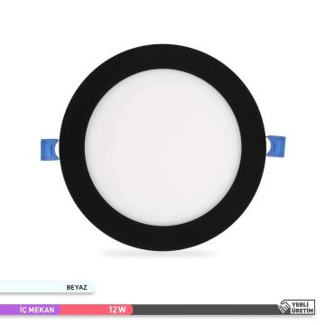 ACK AP03-01231 12 Watt Siyah Kasa Sıva Üstü Yuvarlak LED Panel - OSRAM LED - Beyaz Işık (6500K)