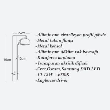 CreaLight CL-B-148 12 Watt 67 cm LED Bollard Armatür - Metal Gövde - SAMSUNG/CREE/OSRAM LED & EAGLERISE Driver - IP54 - Gün Işığı (3000K)