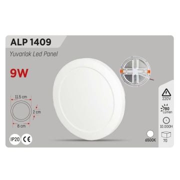 YCL ALP 1409 9 Watt Sıva Altı Ayarlanabilir Yuvarlak LED Panel - Beyaz Işık (6500K)