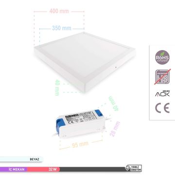 ACK AP04-03330 32 Watt Sıva Üstü 40x40 LED Panel - OSRAM LED - Beyaz Işık (6500K)