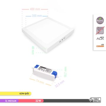 ACK AP04-03300 32 Watt Sıva Üstü 40x40 LED Panel - OSRAM LED - Gün Işığı (3000K)