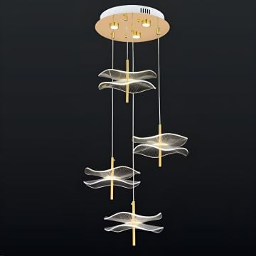 CL-763-4 33 Watt Dörtlü Gold Deniz Anası Avize - 3 Işık Renkli (Beyaz + Ilık Beyaz + Gün Işığı)