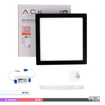 ACK AP04-02431 24 Watt Siyah Kasa Sıva Üstü 30x30 LED Panel - OSRAM LED - Beyaz Işık (6500K)