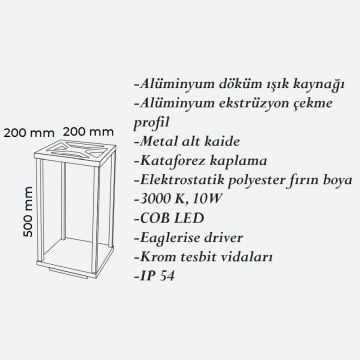 CreaLight CL-B-130 10 Watt 50 cm LED Bollard Armatür - Metal Gövde - EAGLERISE Driver - IP54 - Gün Işığı (3000K)