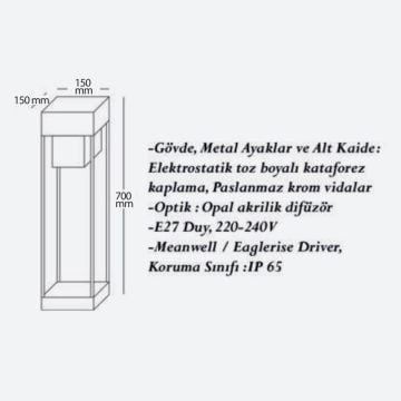 CreaLight CL-B-126 12 Watt 70 cm LED Bollard Armatür - Metal Gövde - SAMSUNG/OSRAM LED & MEAN WELL/EAGLERISE Driver - IP65 - Gün Işığı (3000K)