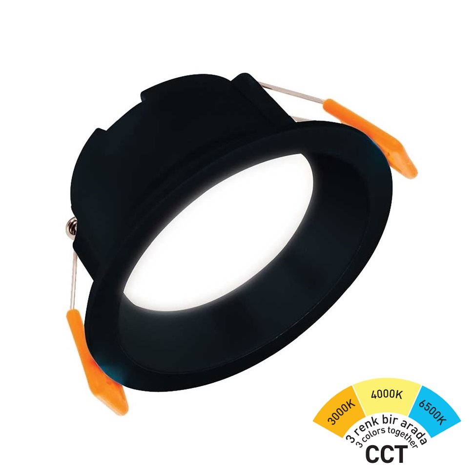 ACK AD01-00791 7 Watt Siyah Kasa Sıva Altı Yuvarlak LED Spot - 3 Işık Renkli (Beyaz + Ilık Beyaz + Gün ışığı)