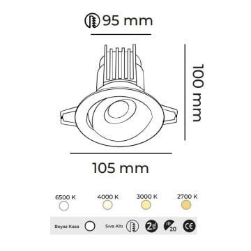 MOLLED MOL6106BM 10 Watt Beyaz Kasa Sıva Altı Yuvarlak LED Spot (SAMSUNG/OSRAM/PHILIPS LED & EAGLERISE/PHILIPS/LIFUD Driver)