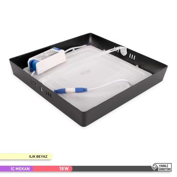 ACK AP04-01811 18 Watt Siyah Kasa Sıva Üstü Kare LED Panel - OSRAM LED - Ilık Beyaz (4000K)