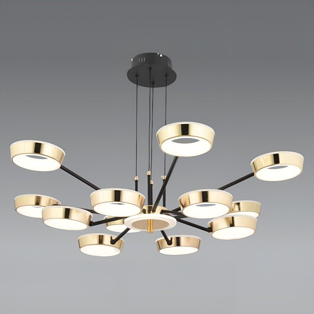 CL-711-12 240 Watt Onikili Gold-Siyah Modern LED Avize - 3 Işık Renkli (Beyaz + Ilık Beyaz + Gün Işığı)