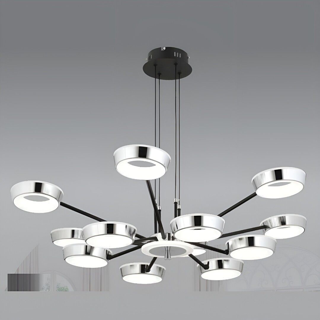 CL-711-12 240 Watt Onikili Krom-Siyah Modern LED Avize - 3 Işık Renkli (Beyaz + Ilık Beyaz + Gün Işığı)