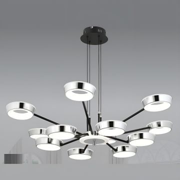 CL-711-12 240 Watt Onikili Krom-Siyah Modern LED Avize - 3 Işık Renkli (Beyaz + Ilık Beyaz + Gün Işığı)