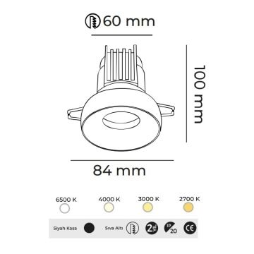 MOLLED MOL4177M 12 Watt Siyah Kasa Sıva Altı Yuvarlak LED Spot (SAMSUNG/OSRAM/PHILIPS LED & EAGLERISE/PHILIPS/LIFUD Driver)