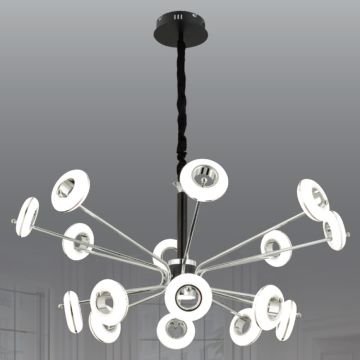 CL-628-16 224 Watt Onaltılı Krom-Siyah Modern LED Avize - 3 Işık Renkli (Beyaz + Ilık Beyaz + Gün Işığı)