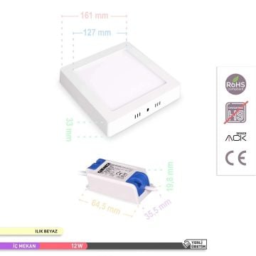ACK AP04-01210 12 Watt Sıva Üstü Kare LED Panel - OSRAM LED - Ilık Beyaz (4000K)