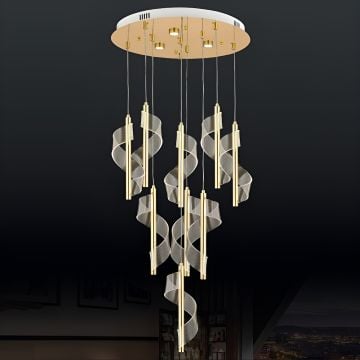 CL-761-9 99 Watt Dokuzlu Gold/Krom Modern LED Avize - 3 Işık Renkli (Beyaz + Ilık Beyaz + Gün Işığı)