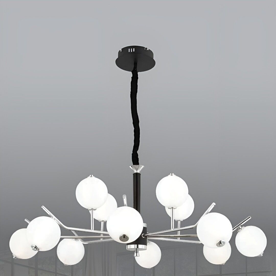 CL-709-12 192 Watt Onikili Krom-Siyah Modern LED Avize - 3 Işık Renkli (Beyaz + Ilık Beyaz + Gün Işığı)