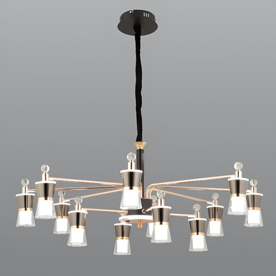 CL-710-12 192 Watt Onikili Gold-Platin Modern LED Avize - 3 Işık Renkli (Beyaz + Ilık Beyaz + Gün Işığı)