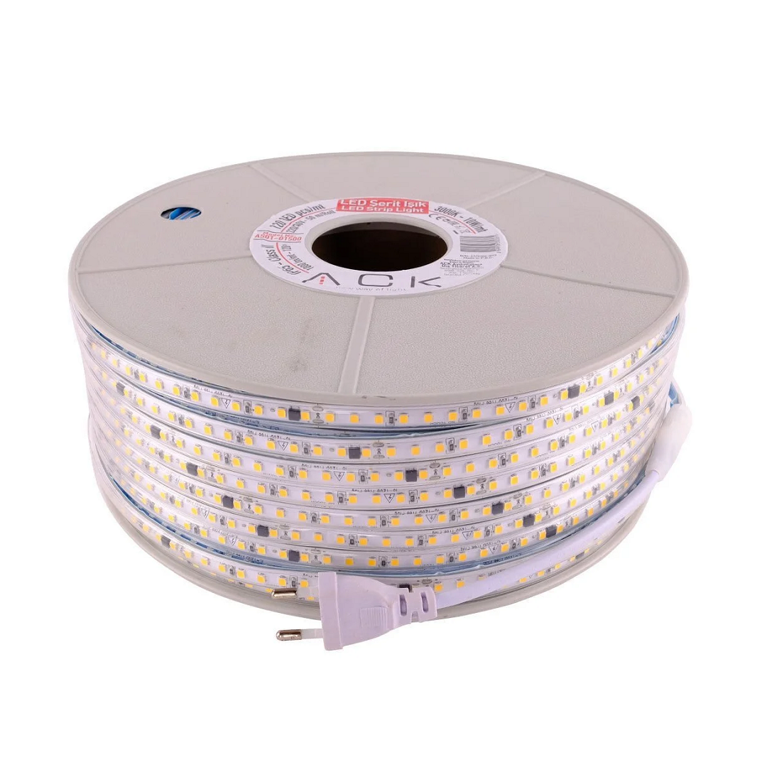 ACK AS01-01501 220 Volt Ilık Beyaz (4000K) Dış Mekan Şerit Led - 10 Watt/Metre - 5x10 mm [100 Metre]