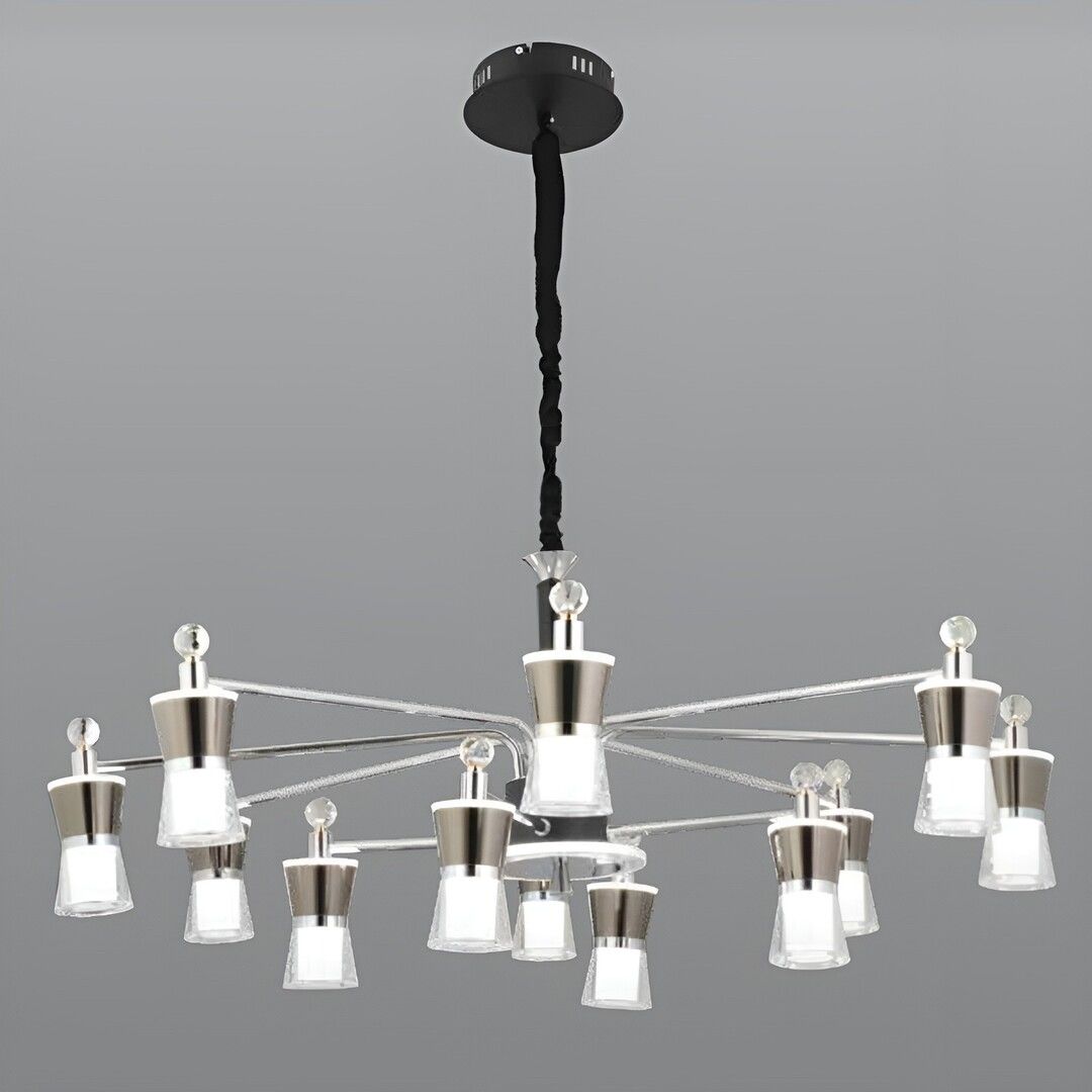 CL-710-12 192 Watt Onikili Krom-Platin Modern LED Avize - 3 Işık Renkli (Beyaz + Ilık Beyaz + Gün Işığı)