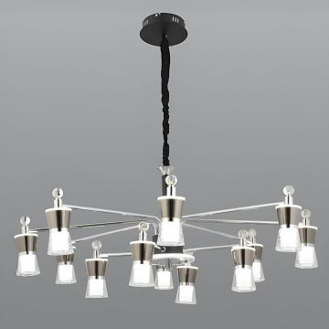 CL-710-12 192 Watt Onikili Krom-Platin Modern LED Avize - 3 Işık Renkli (Beyaz + Ilık Beyaz + Gün Işığı)