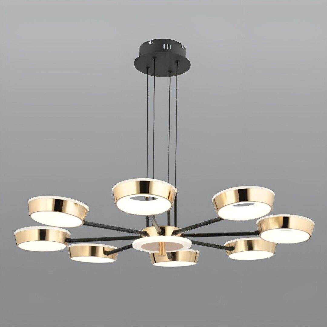 CL-711-8 160 Watt Sekizli Gold-Siyah Modern LED Avize - 3 Işık Renkli (Beyaz + Ilık Beyaz + Gün Işığı)