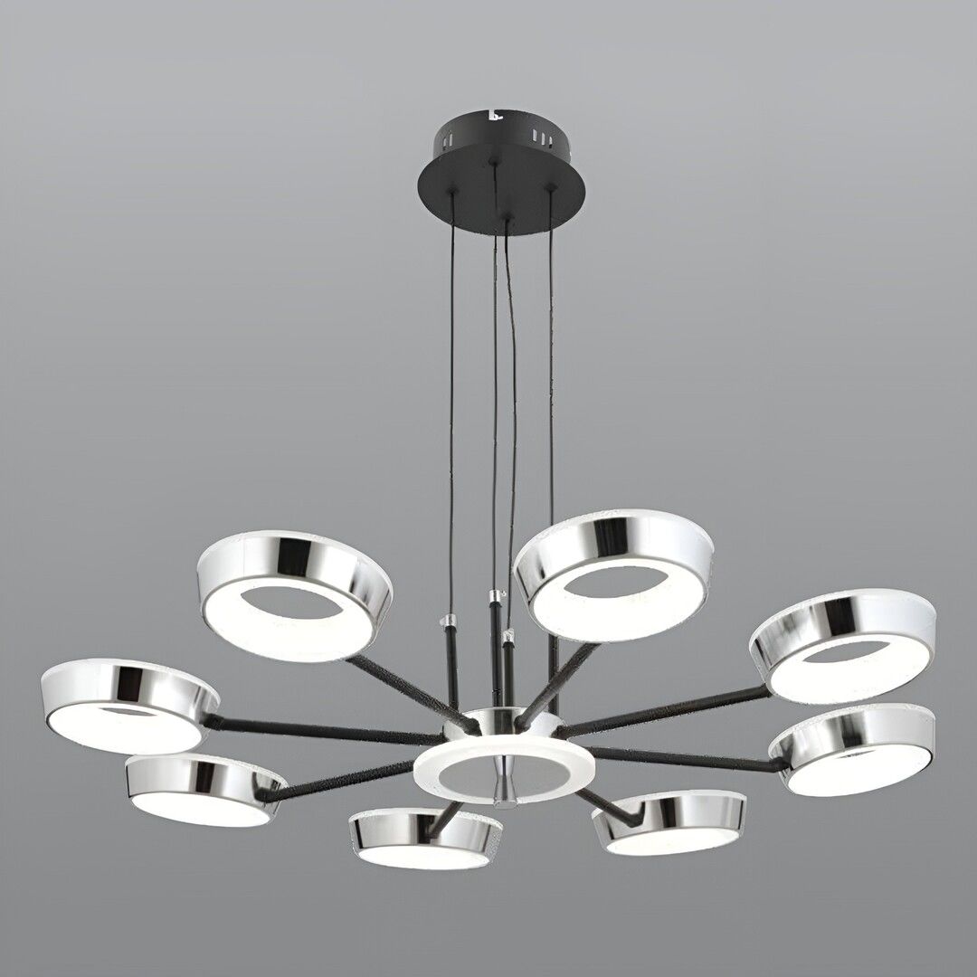 CL-711-8 160 Watt Sekizli Krom-Siyah Modern LED Avize - 3 Işık Renkli (Beyaz + Ilık Beyaz + Gün Işığı)