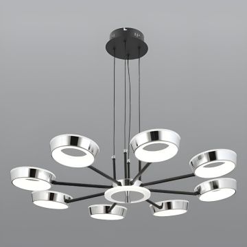 CL-711-8 160 Watt Sekizli Krom-Siyah Modern LED Avize - 3 Işık Renkli (Beyaz + Ilık Beyaz + Gün Işığı)