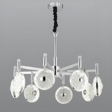 CL-734-8 144 Watt Sekizli Krom Modern LED Avize - 3 Işık Renkli (Beyaz + Ilık Beyaz + Gün Işığı)