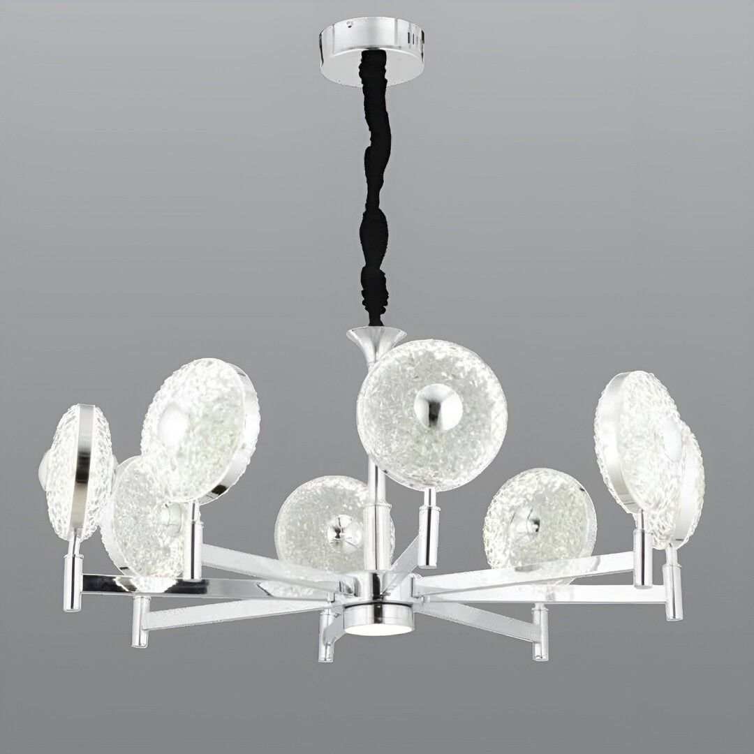 CL-735-8 144 Watt Sekizli Krom Modern LED Avize - 3 Işık Renkli (Beyaz + Ilık Beyaz + Gün Işığı)