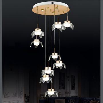 CL-760-9 153 Watt Dokuzlu Gold/Krom Modern LED Avize - 3 Işık Renkli (Beyaz + Ilık Beyaz + Gün Işığı)