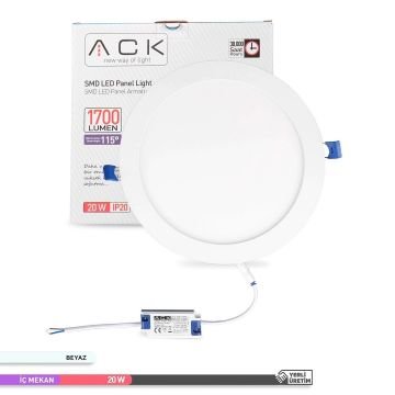 ACK AP01-02030 20 Watt Sıva Altı Yuvarlak LED Panel - OSRAM LED - Ilık Beyaz (4000K)